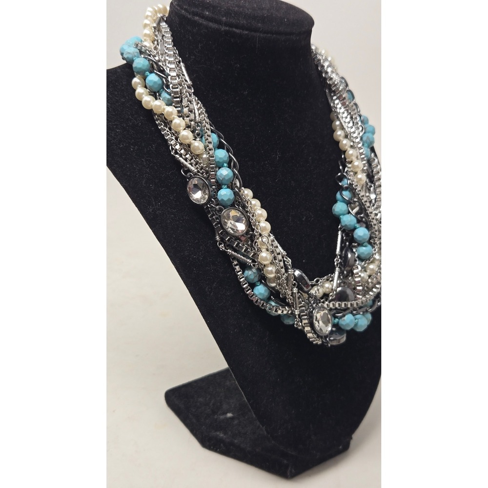 Chloe + Isabel Torsade Multi Strand Statement Necklace‎ Turquoise Pearl Bib - Picture 4 of 8